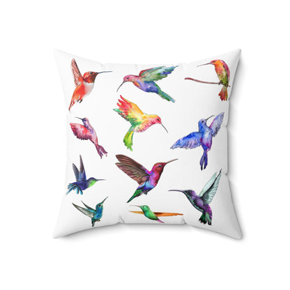 Beautiful Hummingbird Pillow Colorful Digital Watercolor Bird Lover Bird Watcher Nature Spun Polyester Square Pillow