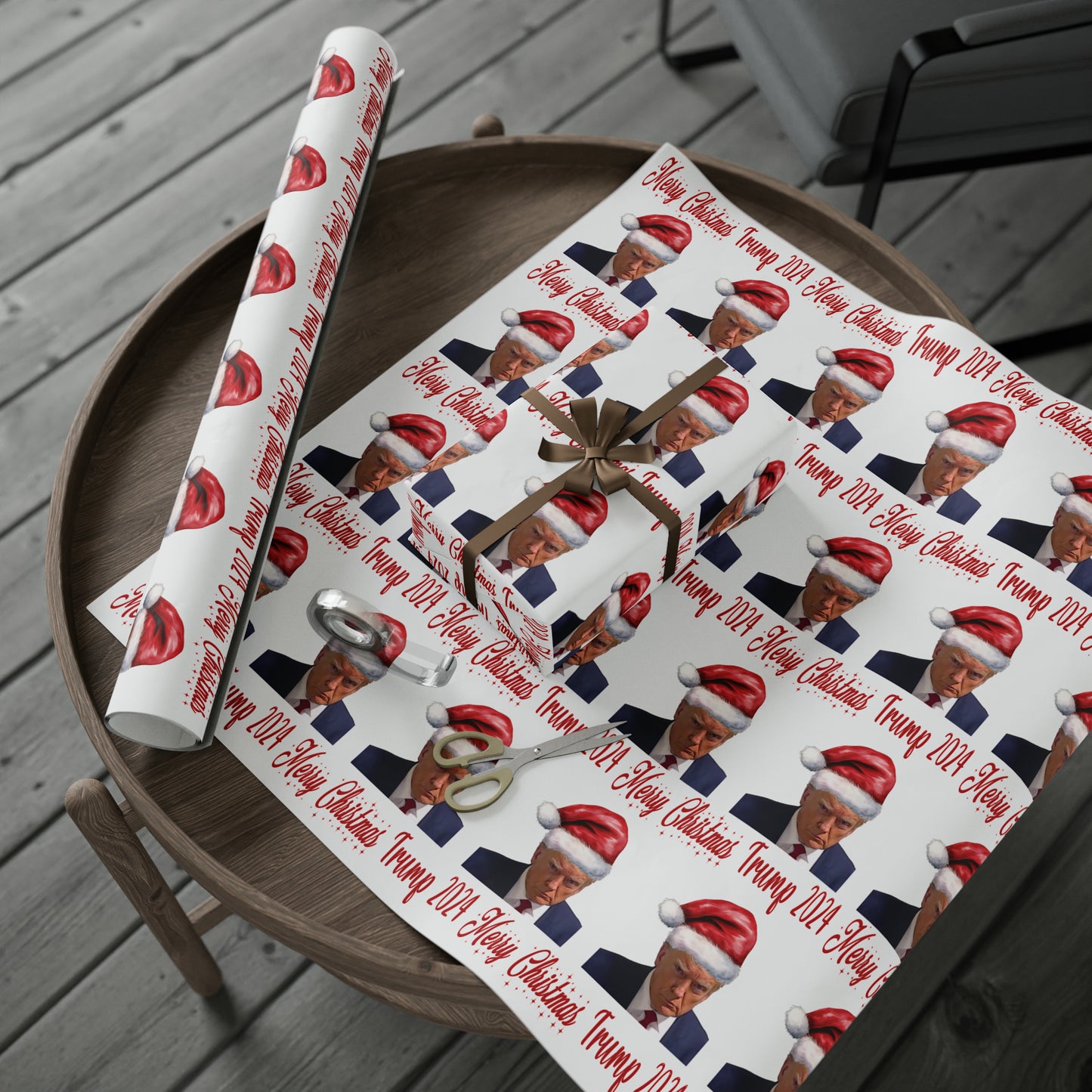 Santa Trump Mugshot Gift Wrap Merry Christmas Gift Wrap Trump 2024 Wrapping Paper