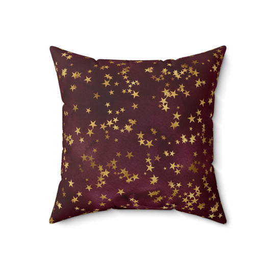 Fantasy Space Purple Wine Gold Stars Print Spun Polyester Square Pillow