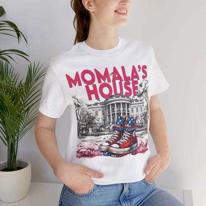 Momala, Momala's House, Madam President Kamala, Bella Canvas 3001 Unisex T-Shirt, Kamala Shirt, Kamala DNC Shirt, Kamala Chucks Pearls