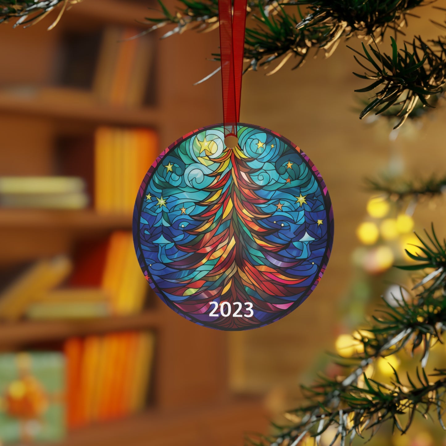 Christmas Tree Stained Glass Style Ornament Lightweight Shaterproof Metal Ornaments Christmas Ornament Exchange Christmas Tree 2023 Ornament