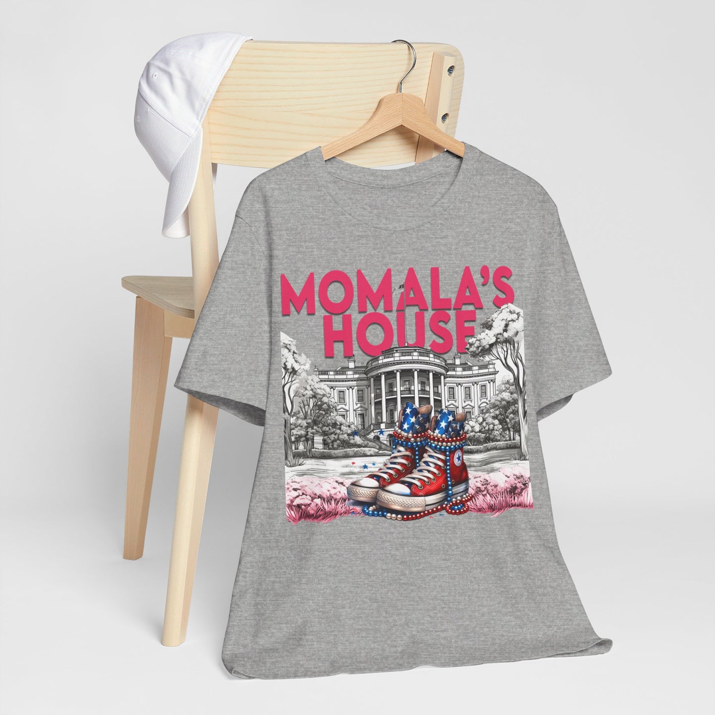 Momala, Momala's House, Madam President Kamala, Bella Canvas 3001 Unisex T-Shirt, Kamala Shirt, Kamala DNC Shirt, Kamala Chucks Pearls