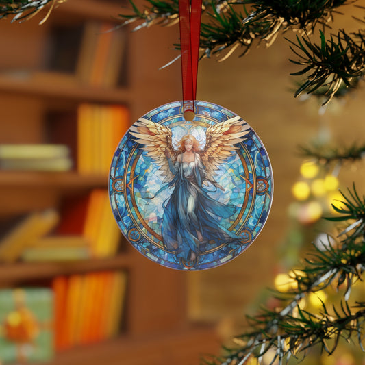 Heavenly Angel Stained Glass Style Ornament Lightweight Shaterproof Metal Ornaments Christmas Ornament Exchange Christmas Angel Ornament