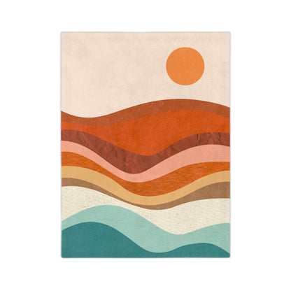 Retro Style Mountain Sun Dunes Throw Sofa Bed Blanket  - Soft Thick Velveteen Minky Throw Blanket
