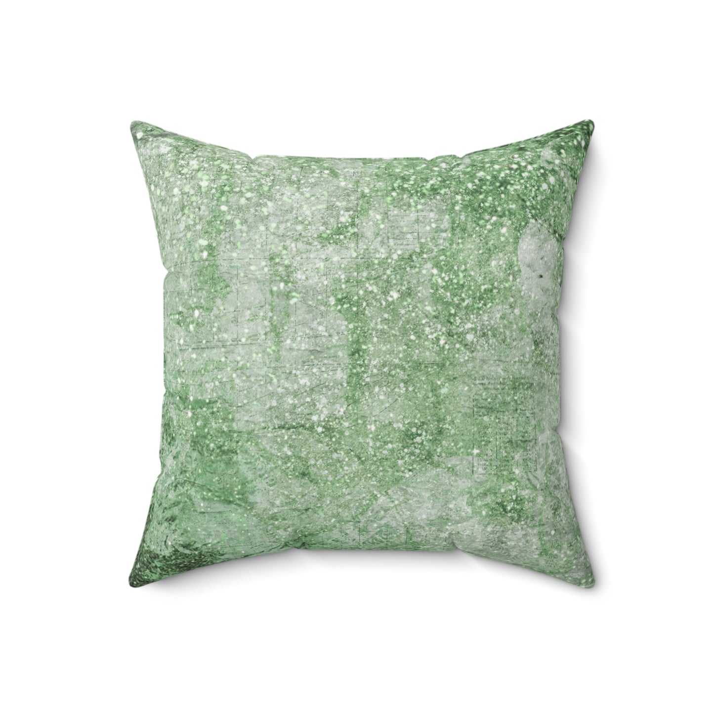 Glimmery Green Crumpled Vintage News Print Style Faux Suede Soft Square Pillow