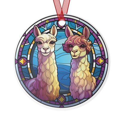 Lovable Llamas Alpacas Stained Glass Style Ornament Lightweight Shaterproof Metal Ornaments Christmas Ornament Exchange Decoration Christmas
