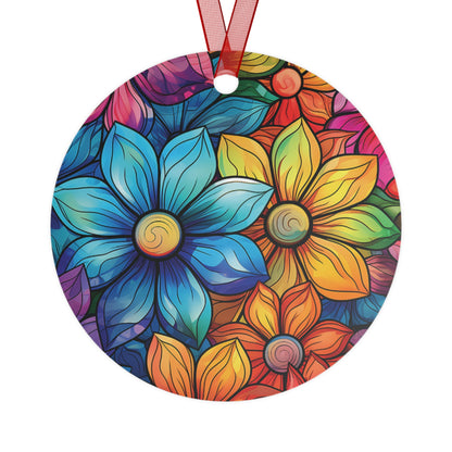 Christmas Flowers Rainbow Stained Glass Style Ornament Lightweight Shaterproof Metal Ornament