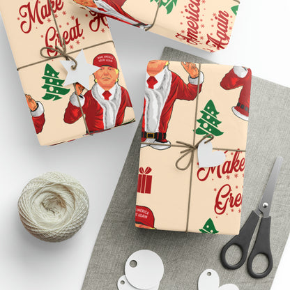 Funny MAGA Trump Christmas Wrapping Paper - Make America Great Again Gift - Joe Let's Go Brandon Funny Santa Trump Wrapping Paper