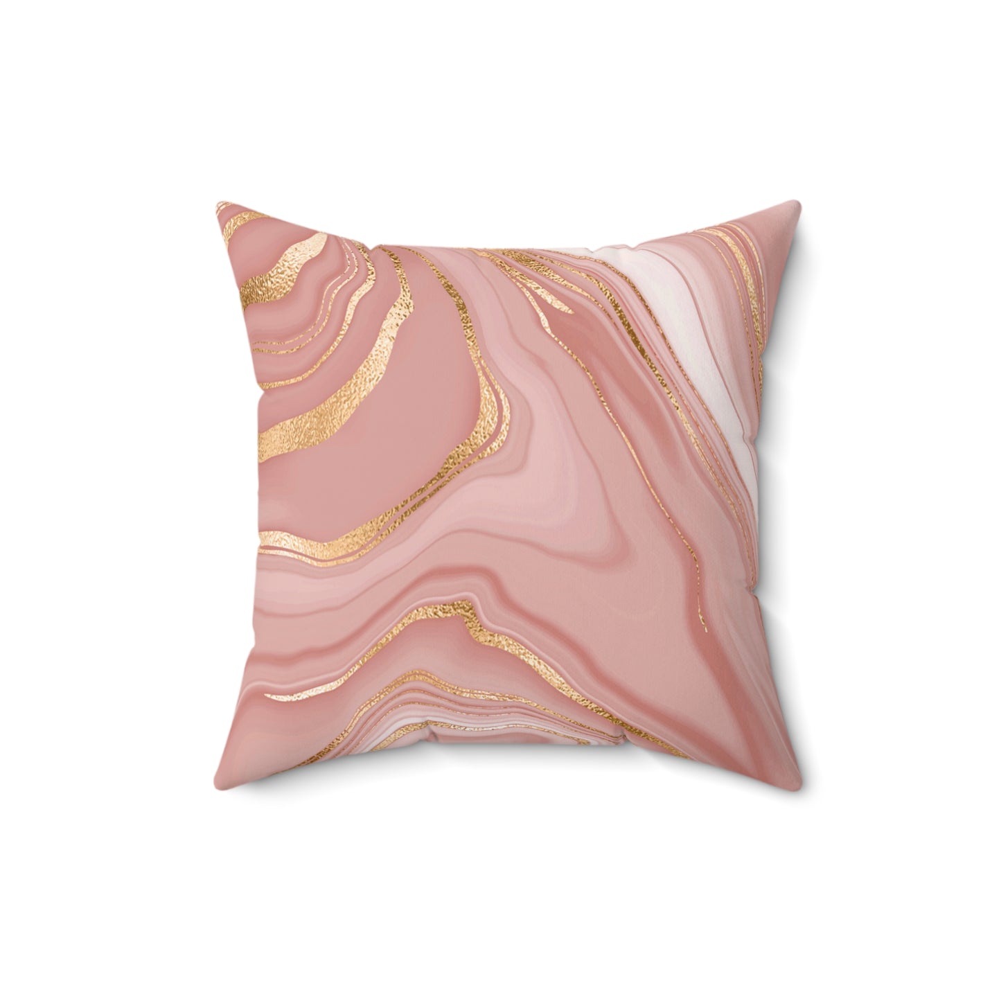 Pretty Pink Marble Print Waves of Pink Gold Marble Spun Polyester Square Pillow