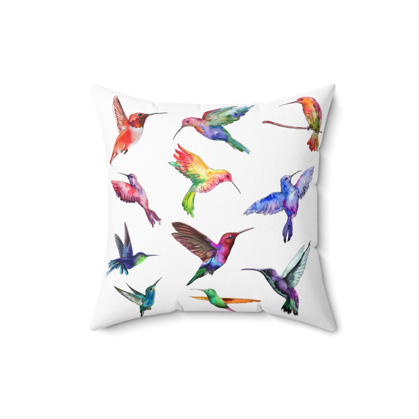 Beautiful Hummingbird Pillow Colorful Digital Watercolor Bird Lover Bird Watcher Nature Spun Polyester Square Pillow