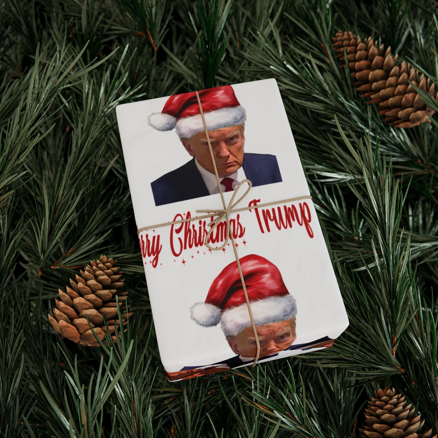 Santa Trump Mugshot Gift Wrap Merry Christmas Gift Wrap Trump 2024 Wrapping Paper