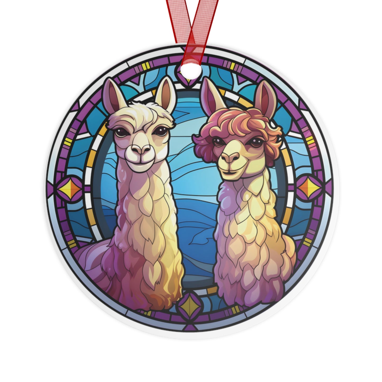 Lovable Llamas Alpacas Stained Glass Style Ornament Lightweight Shaterproof Metal Ornaments Christmas Ornament Exchange Decoration Christmas