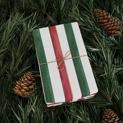 Watercolor Red Green Stripes Wrapping Paper for Gifts - Christmas Stripes Gift Wrap