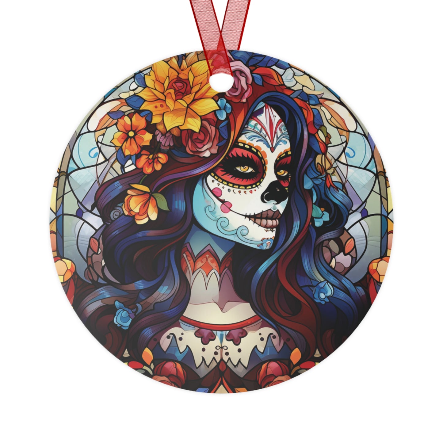 Dia De Los Muertos Stained Glass Style Ornament Lightweight Shaterproof Metal Ornaments Christmas Ornament Exchange Christmas Dead Ornament