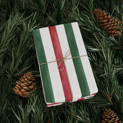 Watercolor Red Green Stripes Wrapping Paper for Gifts - Christmas Stripes Gift Wrap