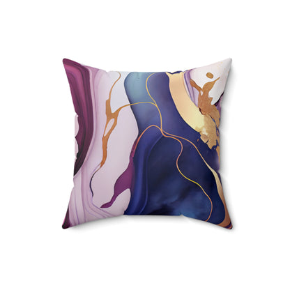 Amazing Marble Print Blue Pink Purple Gold Marble Pattern Spun Polyester Square Pillow