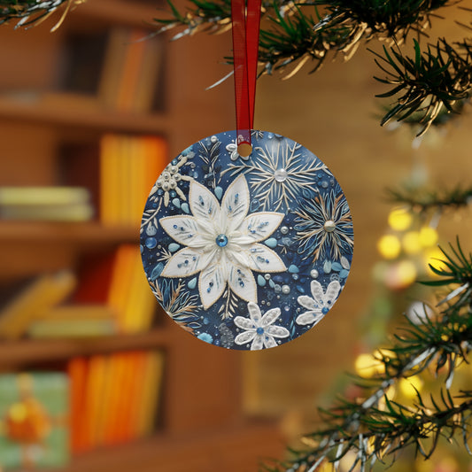 Blue Christmas Floral Style Ornament Lightweight Shaterproof Metal Ornaments Christmas Ornament Exchange Decoration Colorful Blue Snowflake