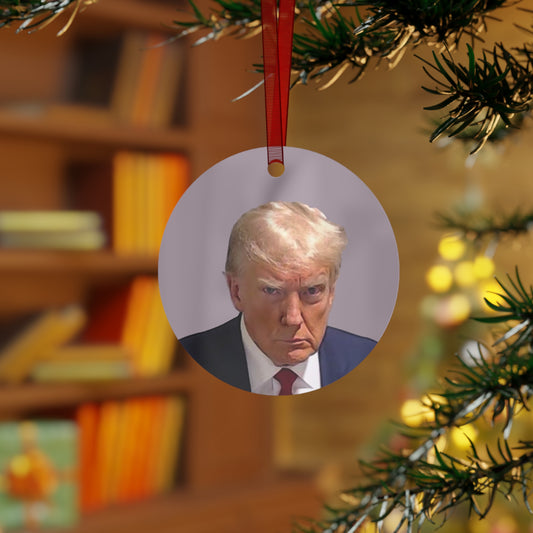 The Christmas Trump Mugshot 2023 Keepsake Metal Ornaments Double Sided