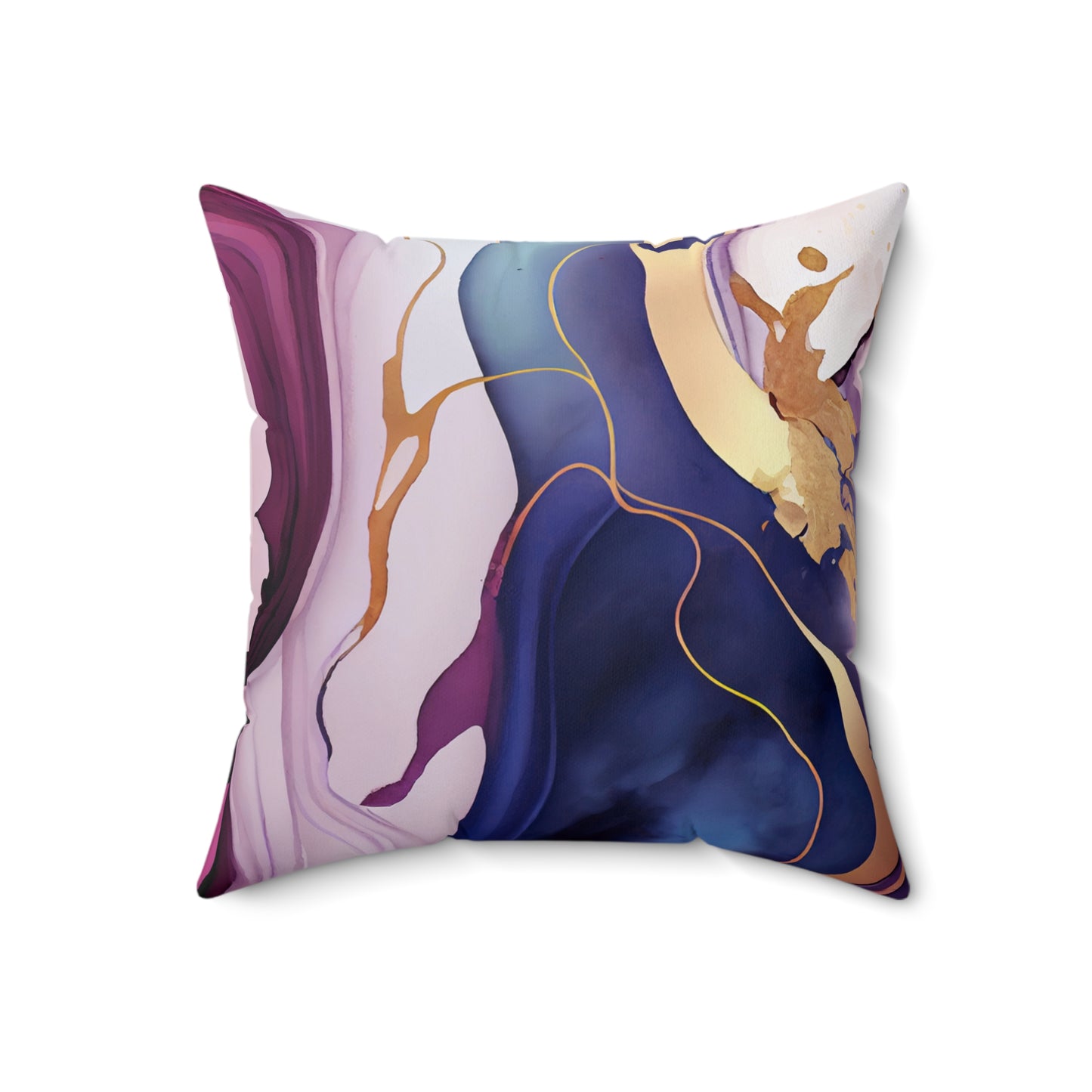 Amazing Marble Print Blue Pink Purple Gold Marble Pattern Spun Polyester Square Pillow