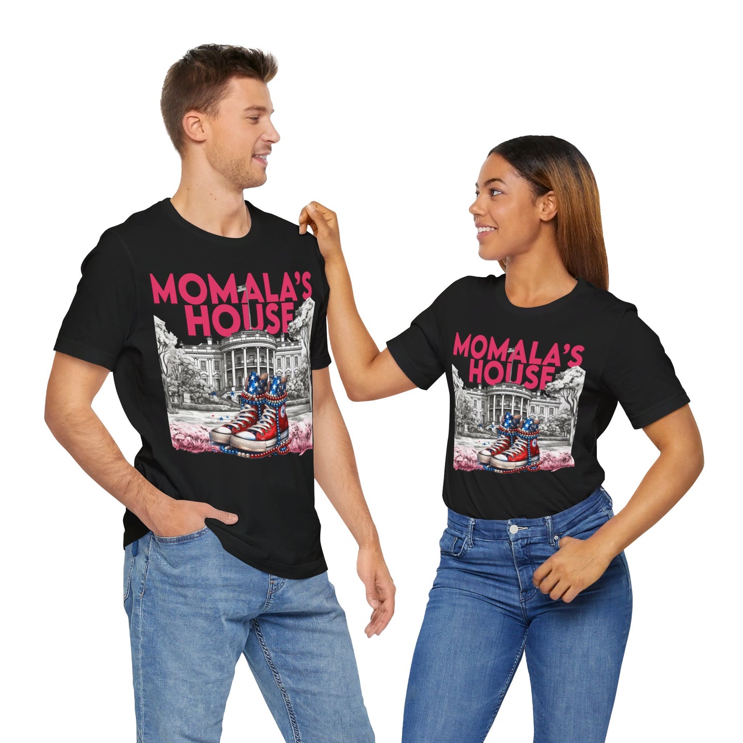 Momala, Momala's House, Madam President Kamala, Bella Canvas 3001 Unisex T-Shirt, Kamala Shirt, Kamala DNC Shirt, Kamala Chucks Pearls