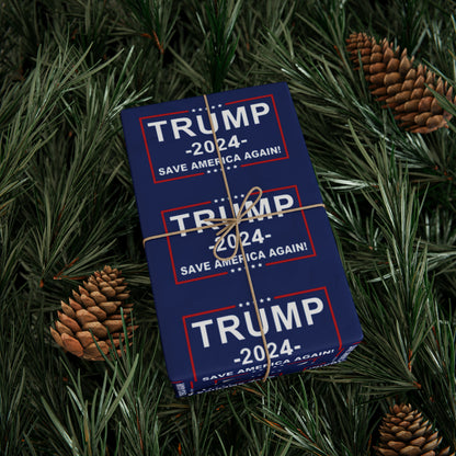 Pro Trump 2024 Save American Again Christmas Wrapping Paper Blue