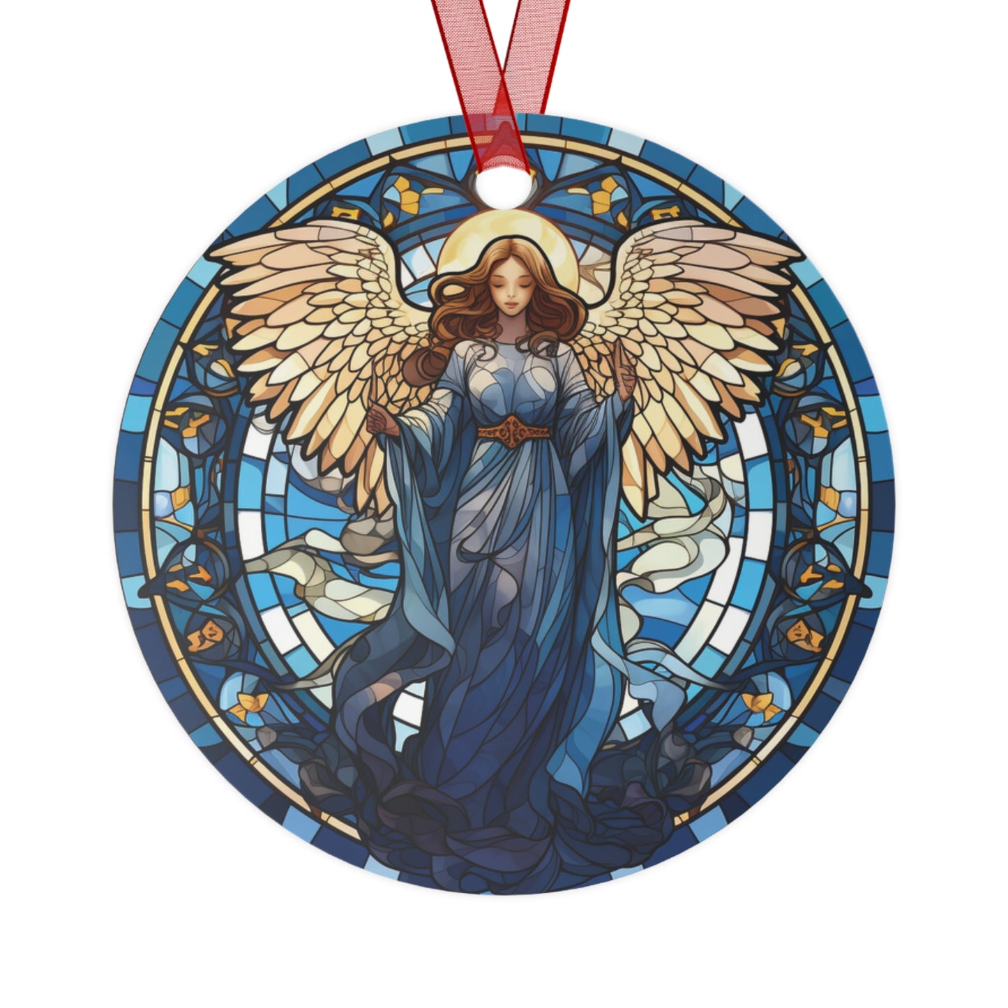 Blue Angel Stained Glass Style Ornament Lightweight Shaterproof Metal Ornaments Christmas Ornament Exchange Christmas Angel Ornament