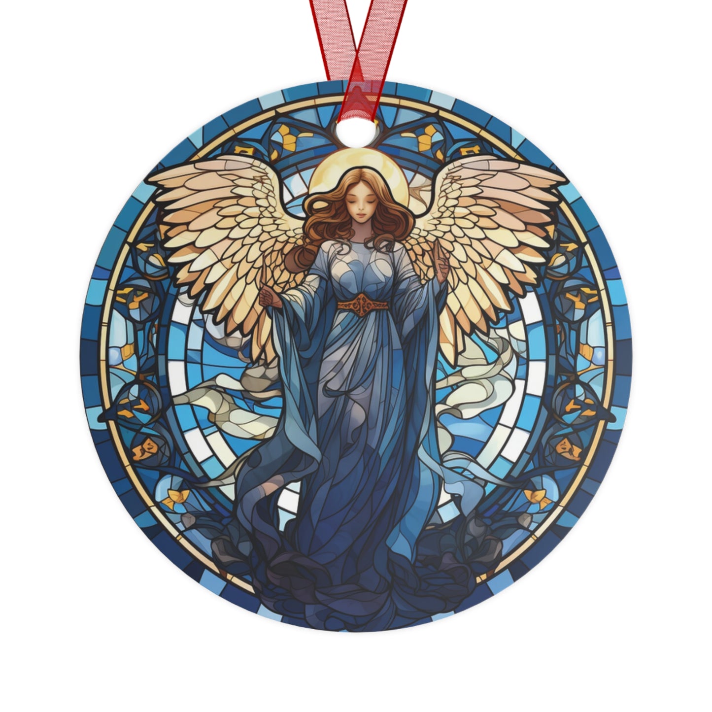 Blue Angel Stained Glass Style Ornament Lightweight Shaterproof Metal Ornaments Christmas Ornament Exchange Christmas Angel Ornament