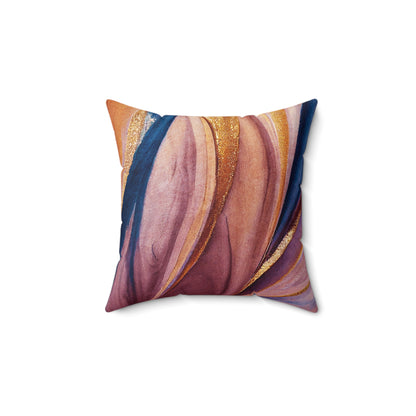 Stunning Marble Print Waves of Blue Pink Gold Marble Pattern Spun Polyester Square Pillow
