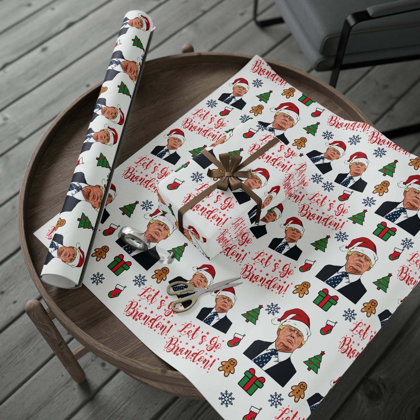 The Best Trump Wrapping Paper for Gifts - Pro Trump Santa Let's Go Brandon Christmas Gift Wrap