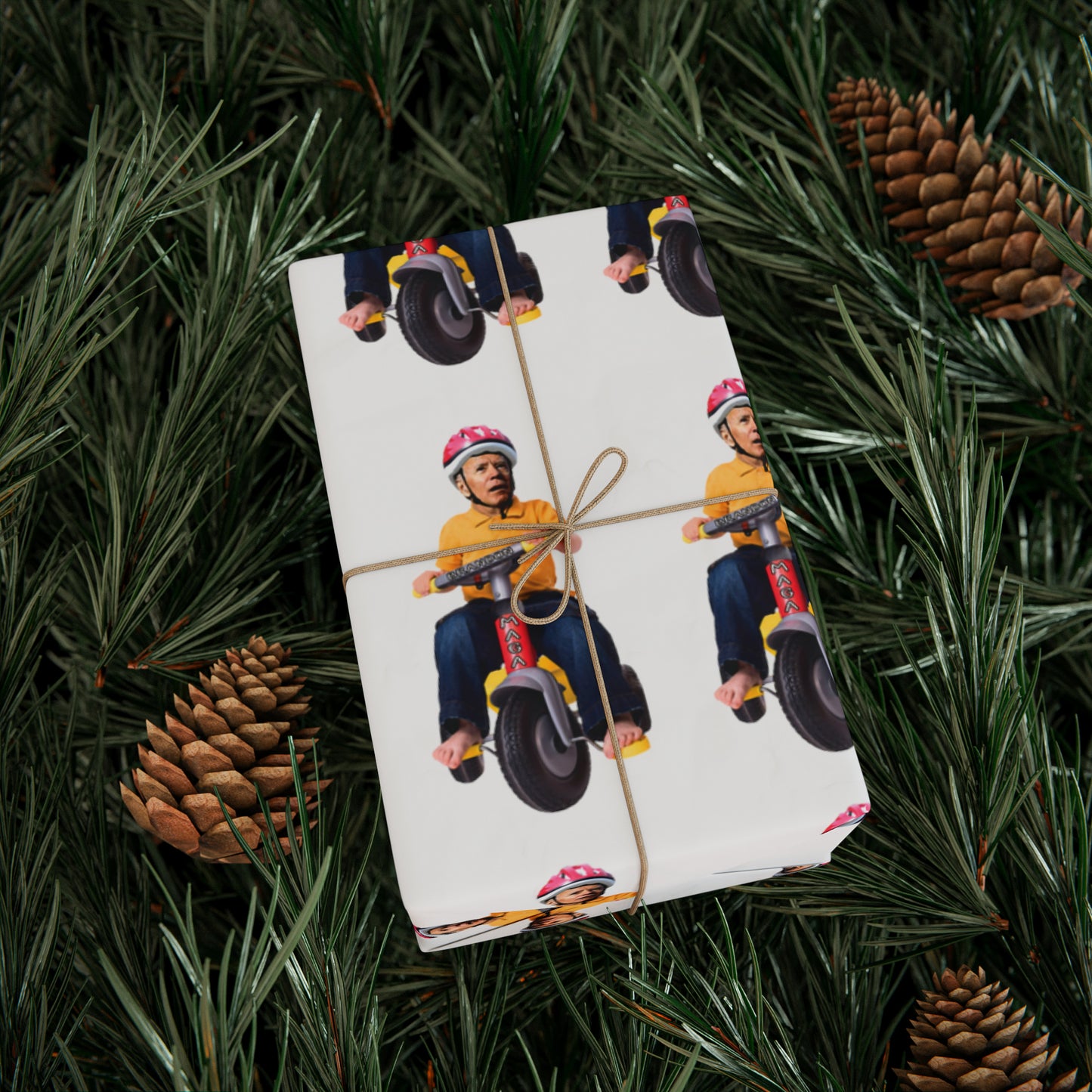 Toddler Biden Brandon Wrapping Paper - Funny Gift Wrap Biden Bike Gift Pro Trump Christmas Wrap