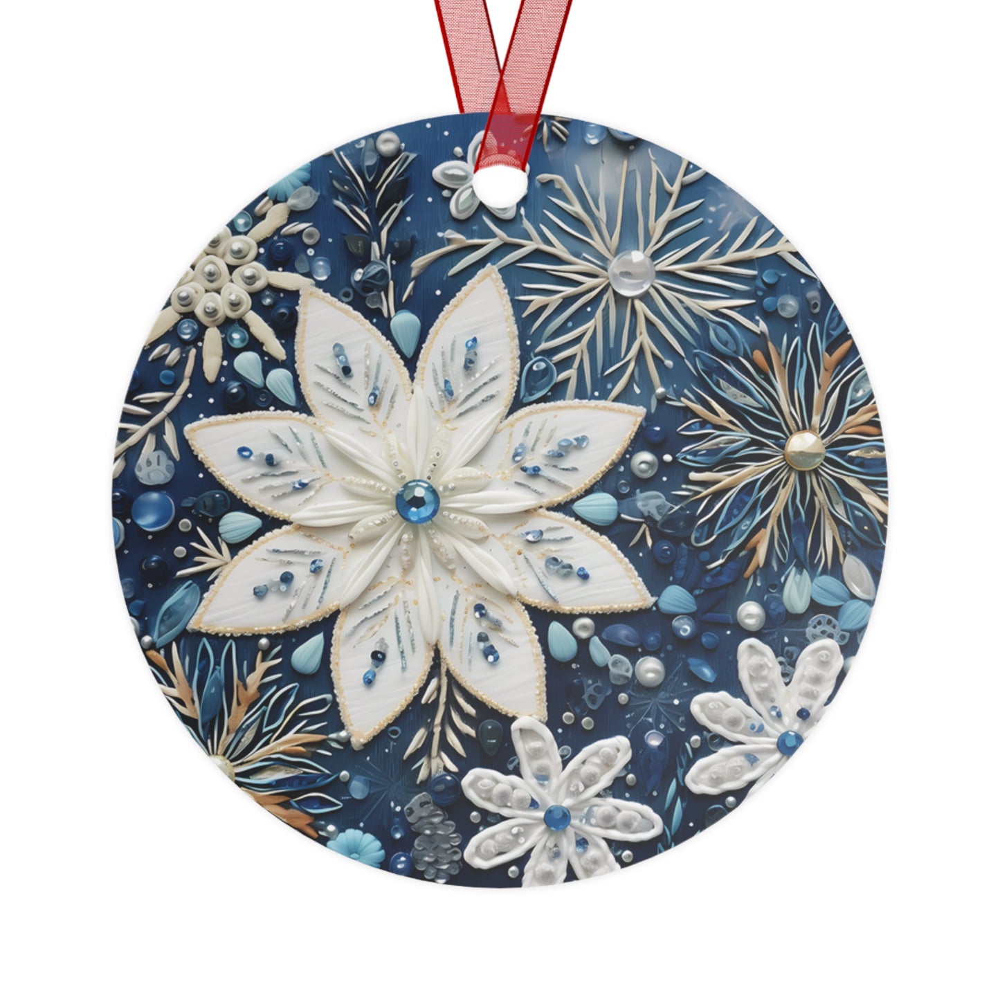 Blue Christmas Floral Style Ornament Lightweight Shaterproof Metal Ornaments Christmas Ornament Exchange Decoration Colorful Blue Snowflake