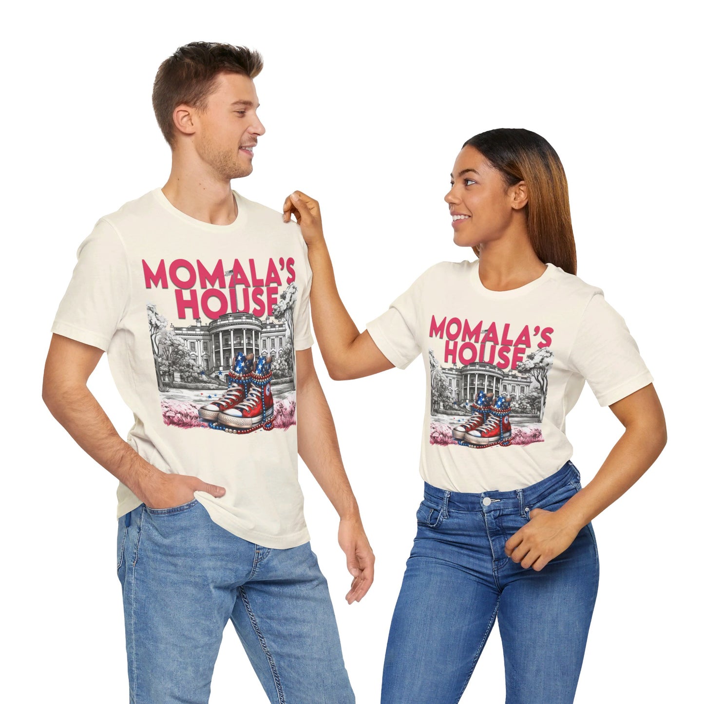 Momala, Momala's House, Madam President Kamala, Bella Canvas 3001 Unisex T-Shirt, Kamala Shirt, Kamala DNC Shirt, Kamala Chucks Pearls