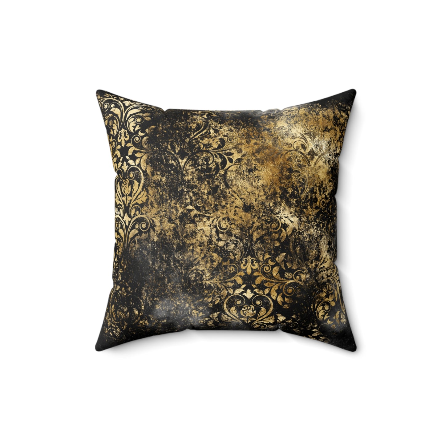 Cloudy Black Gold Pattern Print Faux Suede Soft Square Pillow