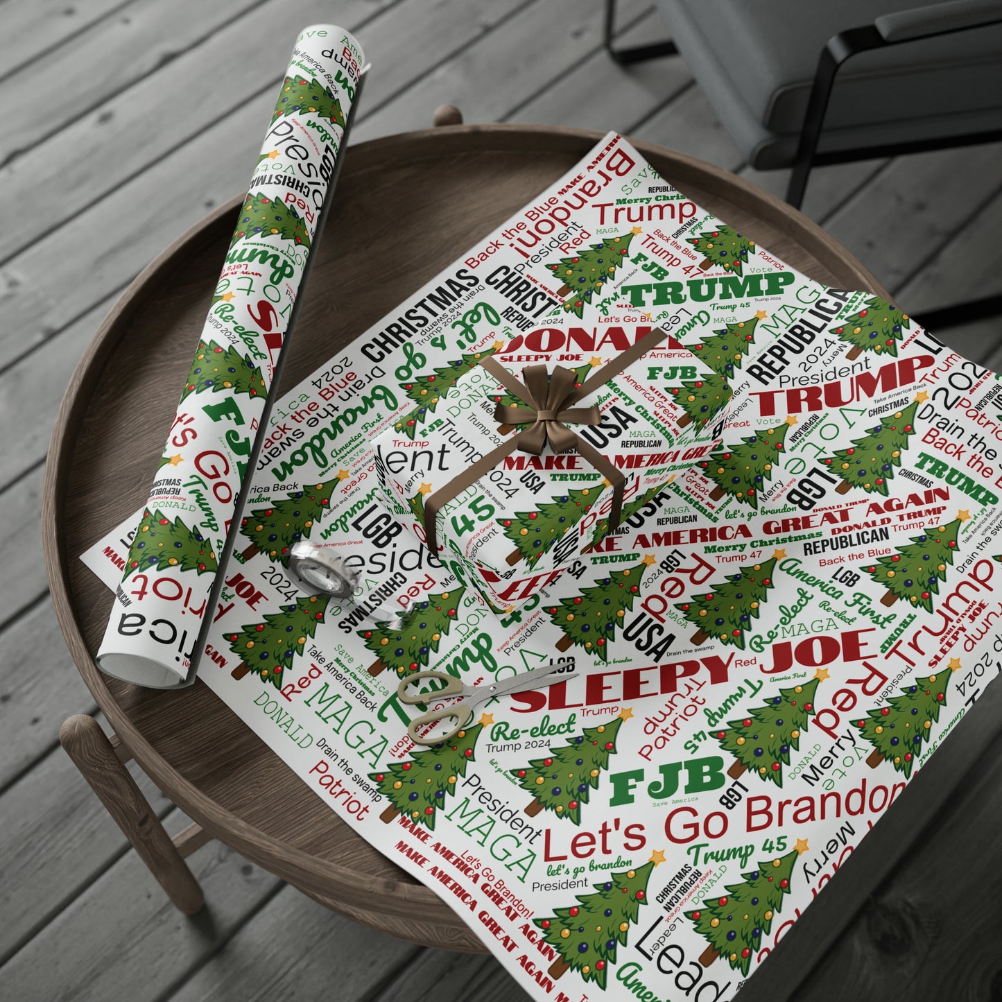 Christmas Word Wrap Trump Gift Wrap for Gifts Christmas - Let's Go Brandon Gift Wrap