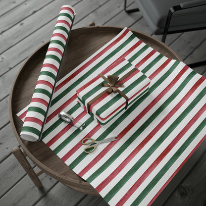 Watercolor Red Green Stripes Wrapping Paper for Gifts - Christmas Stripes Gift Wrap