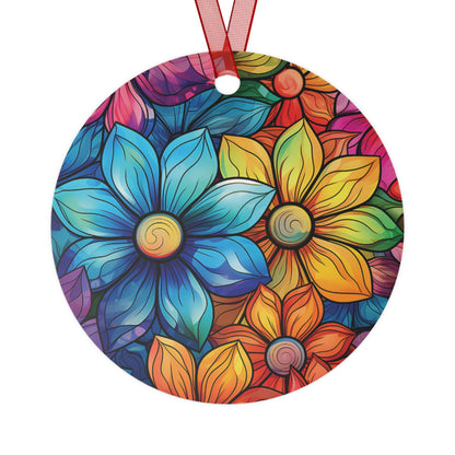 Christmas Flowers Rainbow Stained Glass Style Ornament Lightweight Shaterproof Metal Ornament