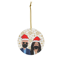 Load image into Gallery viewer, President Elect Joe Biden Kamala Harris Christmas Ceramic Ornament - Biden Harris Christmas Ornament Gold Snowflakes - Double Sided Ornament
