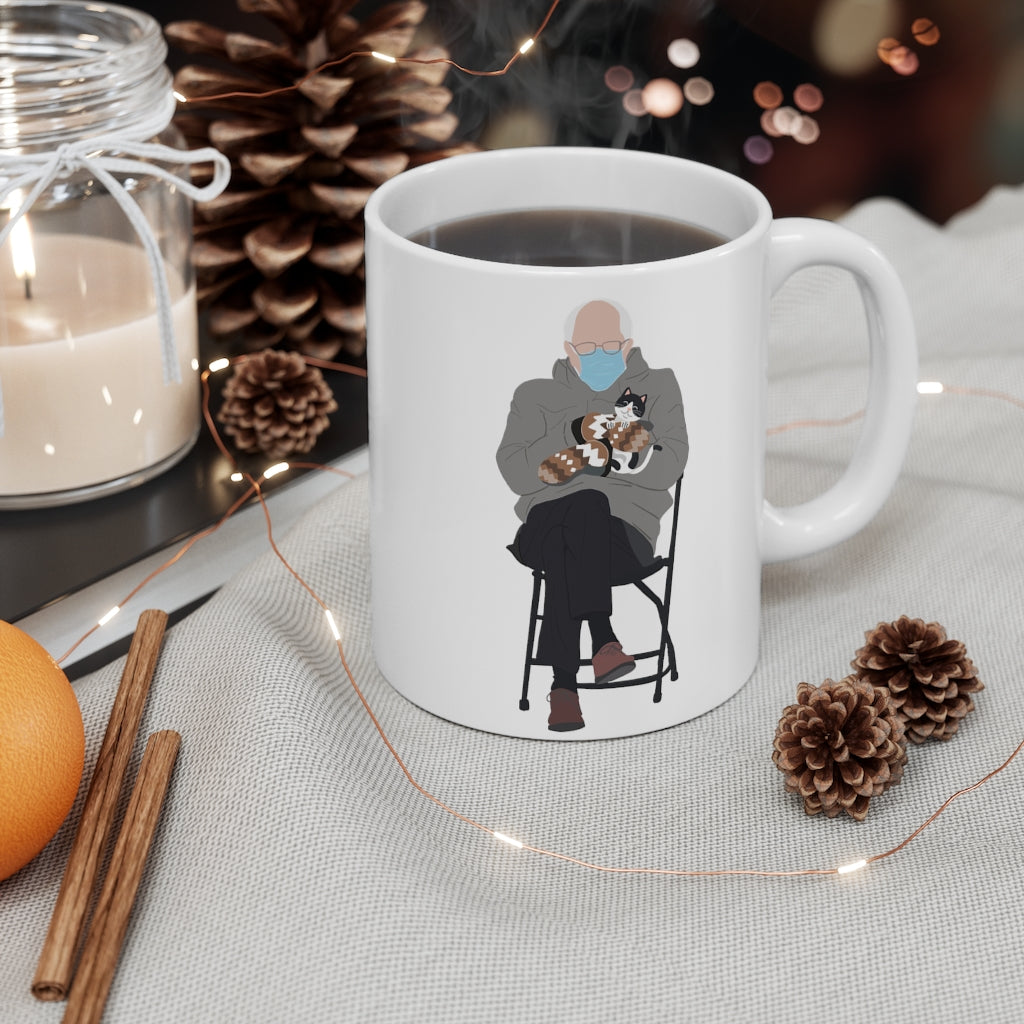 Bernie Sanders Inauguration Sitting Chair Mug - Bernie Holding Cat Sitting Meme - Bernie Loves Cats Mug - Bernie Mug - Bernie Mood 2021