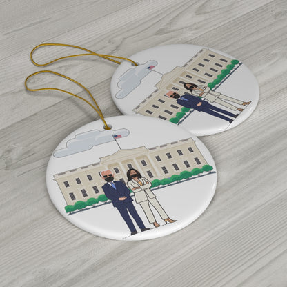 President Biden VP Kamala Harris White House Ornament - Double Sided Round Ceramic Biden Ornament