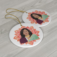 Load image into Gallery viewer, Vice President Kamala Aunty Ornament - Kamala Ornament - Kamala Harris- Kamala Sari South Asian - Ceramic Double Sided Christmas Ornament
