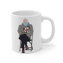 Load image into Gallery viewer, Bernie Sanders Inauguration Sitting Chair Mug - Bernie Holding Cat Sitting Meme - Bernie Loves Cats Mug - Bernie Mug - Bernie Mood 2021
