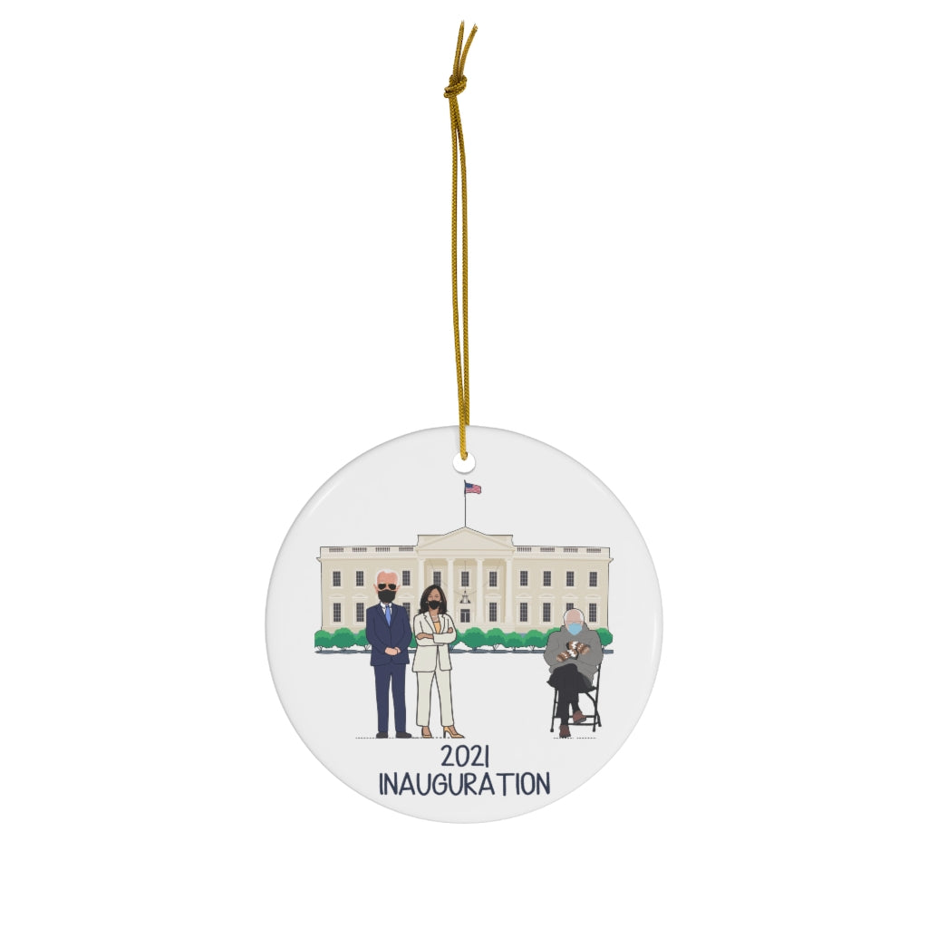 2021 Inauguration Ornament Bernie Sanders Mittens Ornament - President Biden Madam VP Kamala Harris White House ft Bernie Ceramic Ornament