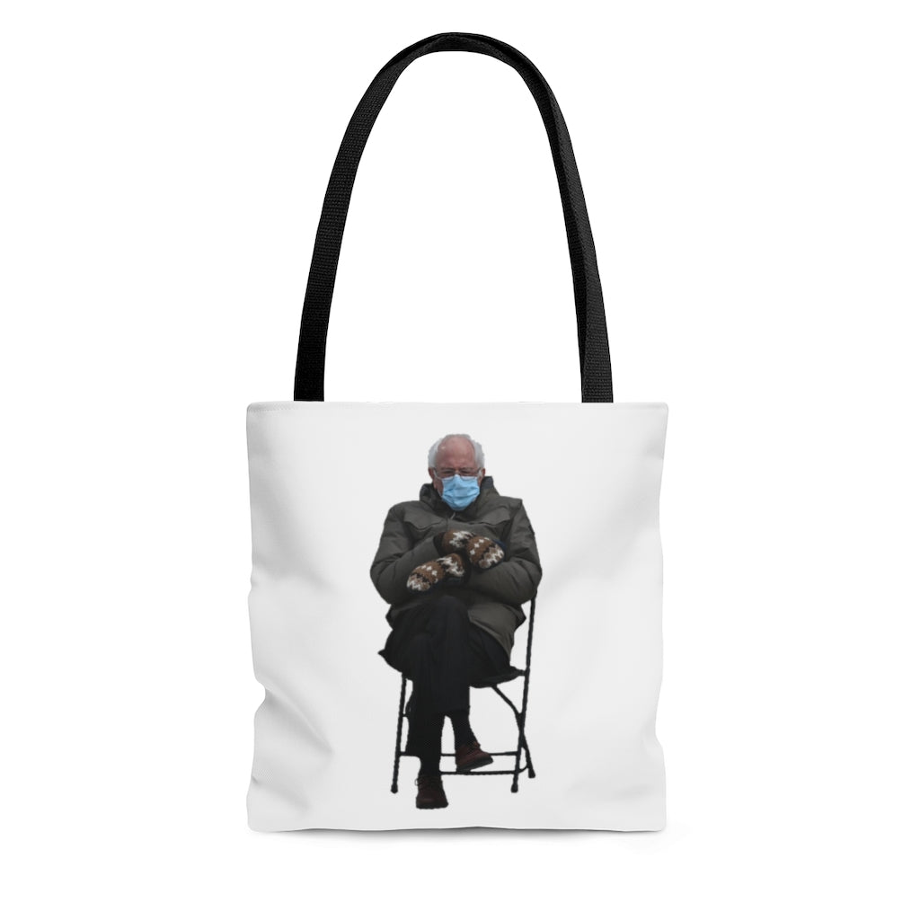 Bernie Sanders Tote Bag - Bernie Sitting Chair Meme 2021 - Funny Bernie Feel the Bern Mood Chair Gloves Tote Bag Gift AOP Tote Bag