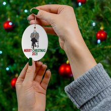 Load image into Gallery viewer, Bernie Sanders 2021 Christmas Ornament Merry Christmas Bernie Sanders Bernie Mittens Sitting Chair Biden Ceramic Double Sided Ornaments
