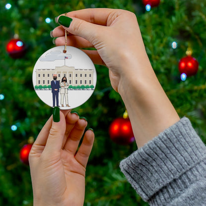President Biden VP Kamala Harris White House Ornament - Double Sided Round Ceramic Biden Ornament