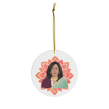 Load image into Gallery viewer, Vice President Kamala Aunty Ornament - Kamala Ornament - Kamala Harris- Kamala Sari South Asian - Ceramic Double Sided Christmas Ornament

