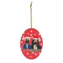 Load image into Gallery viewer, President Elect Joe Biden Kamala Harris Merry Christmas Ceramic Ornaments - Biden Harris Mask Snowflakes Ornaments - Double Sided Ornaments
