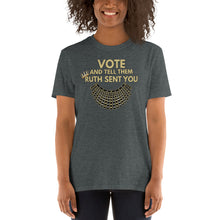 Load image into Gallery viewer, Vote Tshirt Vote and Tell them Ruth Sent You - Ruth Bader Ginsburg Tshirt - Vote Biden Harris - Notorious RBG Dissent Collar Vote RBG
