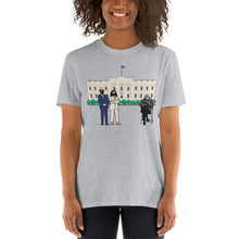 Load image into Gallery viewer, President Biden Vice President Kamala Harris at White House with Bernie Sitting in Chair 2021 Meme Shirt - Feel the Bern Mood Unisex T-Shirt
