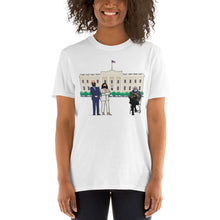 Load image into Gallery viewer, President Biden Vice President Kamala Harris at White House with Bernie Sitting in Chair 2021 Meme Shirt - Feel the Bern Mood Unisex T-Shirt
